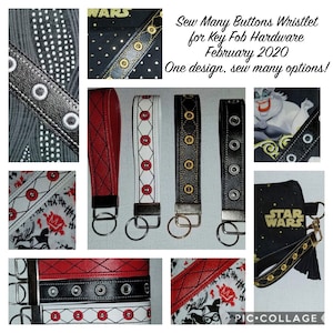 PAQUETE - Llaveros con botones para coser y muñequeras para llaveros - 1,25" y 1,0" en tamaños de bastidor 5x7, 6x10, 7x11