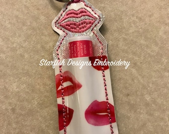 ITH In the Hoop Lip Design Lip Balm Lipstick Lighter Holder Eyelet Key Fob Embroidery Design Digital Download