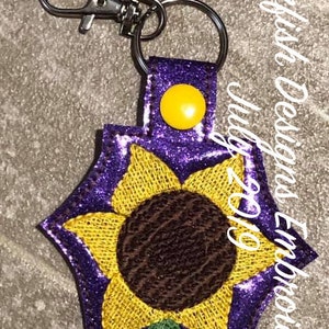 ITH Sunny Flower Sunflower Snap Tab and Eyelet Series Key Fob Embroidery Design 4x4 and 5x7