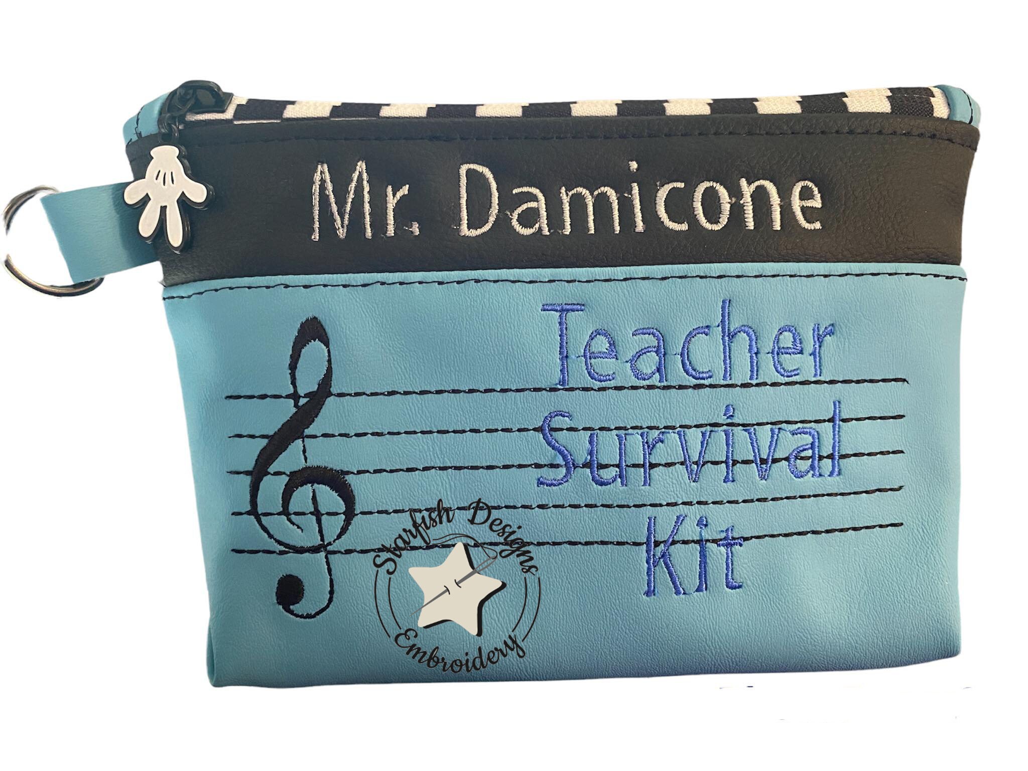 Flat Bottom Music Teacher's Survival Kit  Zipper Pouch - 2 Hoop Sizes - 5x7 and  6x9 - In the Hoop Embroidery Design Digital Download