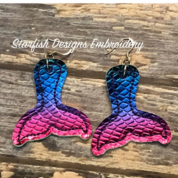 Download In The Hoop Faux Leather Vinyl Mermaid Tail Earrings Etsy