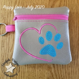 PAQUETE - Bolsa con cierre de cremallera Puppy Love - Bolsas con cierre de cremallera In the Hoop - Forradas (5 tamaños) - 4x4, 5x5, 6x6, 5x7 y 8.5x6