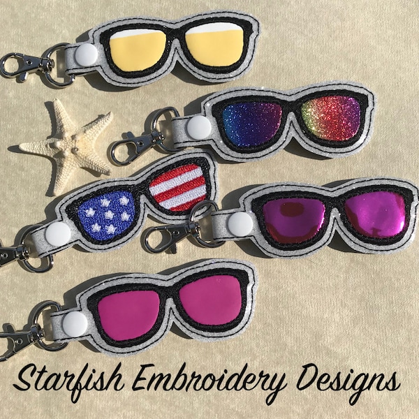 Starfish Designs' Sunglass Snap Tab Key Fob Applique and Filled Embroidery Designs Digital Download for 4x4 and 5x7 Hoops