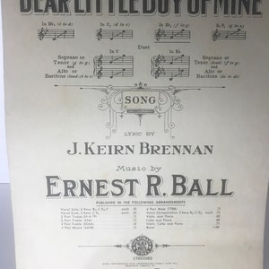 Sheet Music 1918 Dear Little Boy of Mine Key of C 1918 Ernest Ball, J Keirn Brennan w/ lyrics