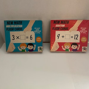 Two (2) Vintage 1966 Educational New Math Flash Cards by Ed-U-Cards