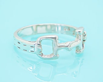 ON SALE Equestrian Link Buckle Sterling Silver Handmade Band Ring Vintage Jewelry