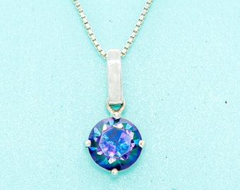 Mystic Quartz Gemstone Charm Sterling Silver 925 Faceted Rectangle Bezel Emerald Cut Vintage Look Jewelry Mystic Quartz Gemstone Charm Sterling Silver 925 Faceted Rectangle Bezel Emerald Cut Vintage Look Jewelry