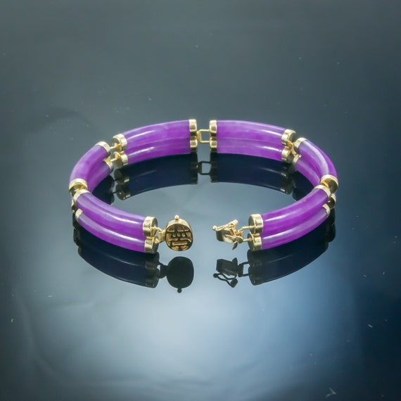 Purple Jade. Vintage 14K Yellow Gold Purple Jade … - image 2