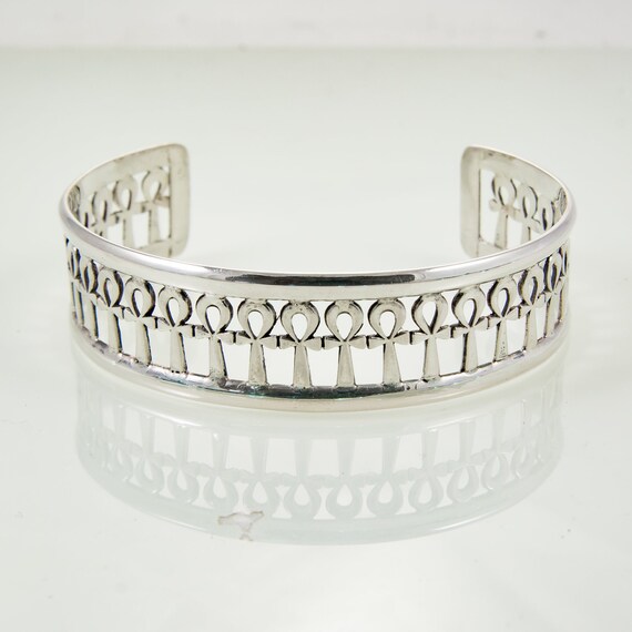 Handmade Hammered Sterling Silver Ankh Cuff Bracelet