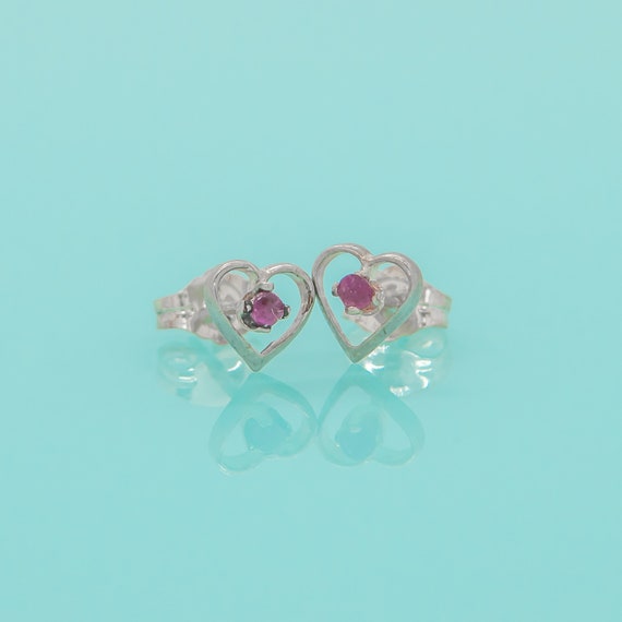 Sterling Silver 925 Small Ruby Cut-Out Heart Stud… - image 2