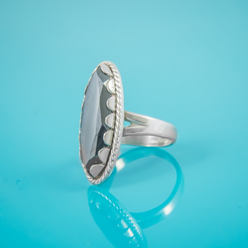 Hematite; 5 12 Vintage Sterling Silver 925 Long Oval Hematite Ring