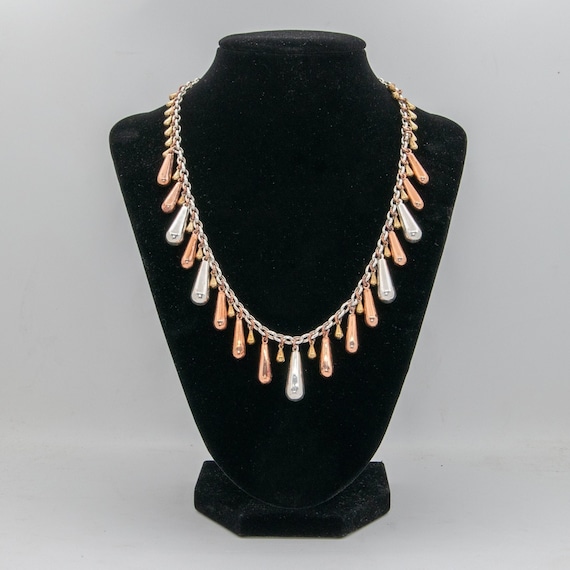 RLM Studio, Silver, Copper, Brass. Vintage 925 Sterling Silver Brass & Copper RLM Studio Dangle Necklace