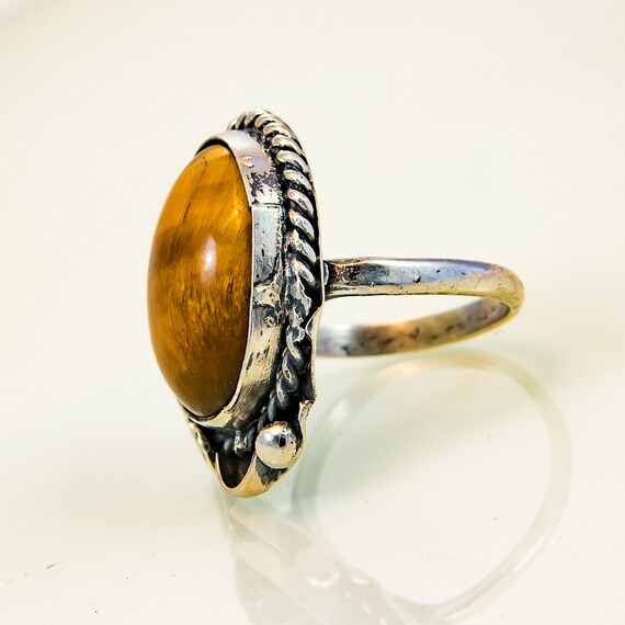 Tiger Eye, Size 5. Vintage Sterling Silver 925 Ha… - image 6