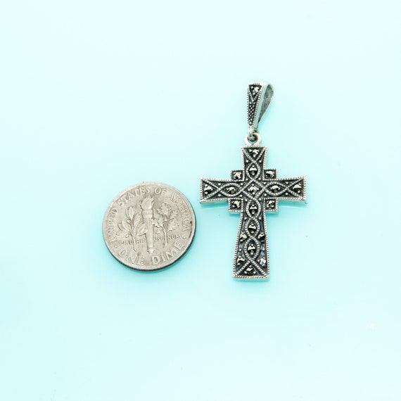 Marcasite Cross. Vintage 925 Sterling Silver Art … - image 2