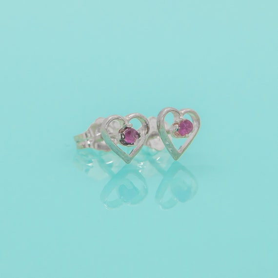 Sterling Silver 925 Small Ruby Cut-Out Heart Stud… - image 1