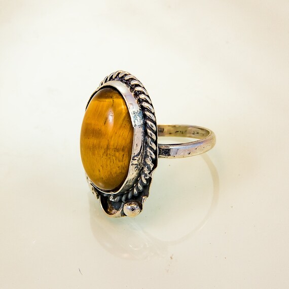 Tiger Eye, Size 5. Vintage Sterling Silver 925 Ha… - image 3