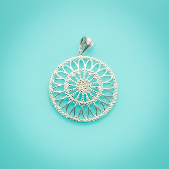 Large Milor Italian Pendant. Vintage 925 Sterling Silver Embellished Milor Italian Circle Pendant