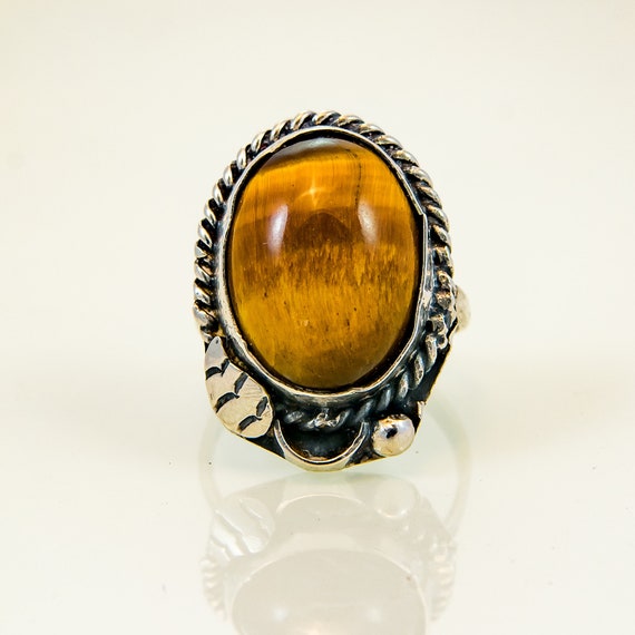 Tiger Eye, Size 5. Vintage Sterling Silver 925 Ha… - image 1