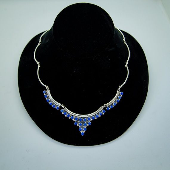 Lapis Lazuli Necklace.  Vintage 925 Sterling Silv… - image 1