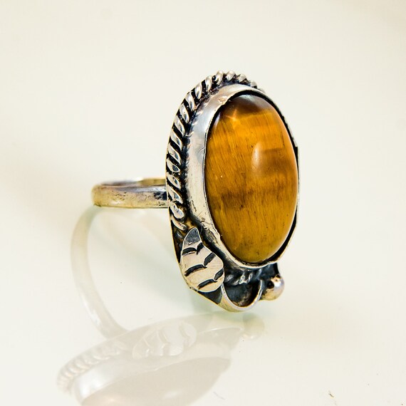 Tiger Eye, Size 5. Vintage Sterling Silver 925 Ha… - image 5