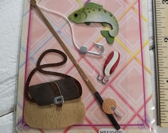 OOAK vintage fishing  3d stickers scrapbooking  junk journal original provide from my own collection