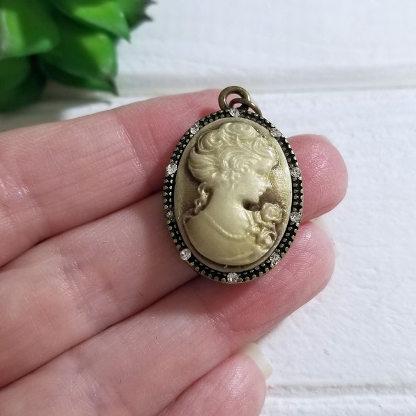 OOAK vintage rare cameo  original  pendant finding charm antique bronze