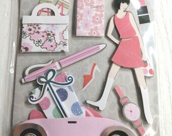 wonderful junk journal 3d stickers car lady shopping scrapbooking