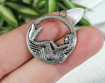 5 antique silver mermaid  finding charm