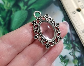 metal silver color cameo  oval  pendant with glass cabochon