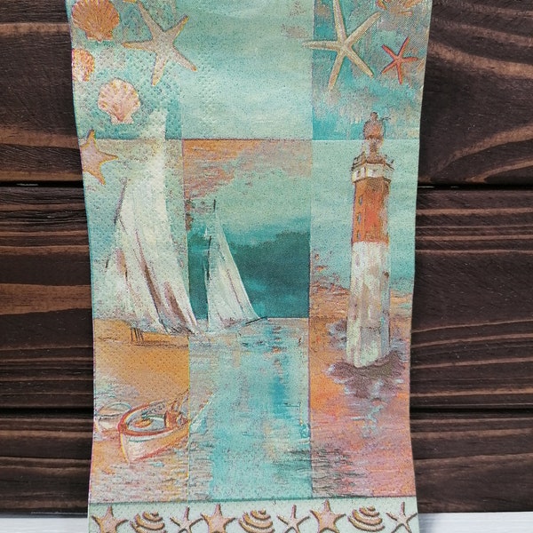 1 piece wonderful vintage marine sail boat sea shell  lighthouse ocean napkin ,decoupage napkin, paper napkins, collage serviette papier