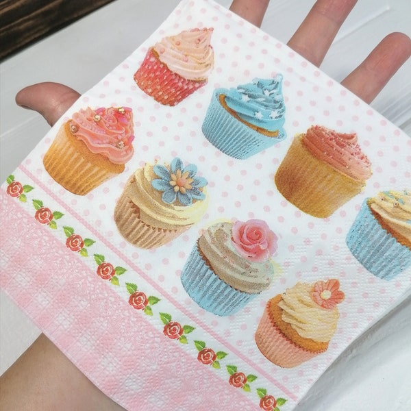 cupcake  patisserie paper napkin , decoupage napkin, paper napkins, decoupage supplies vintage napkins, collage serviette papier