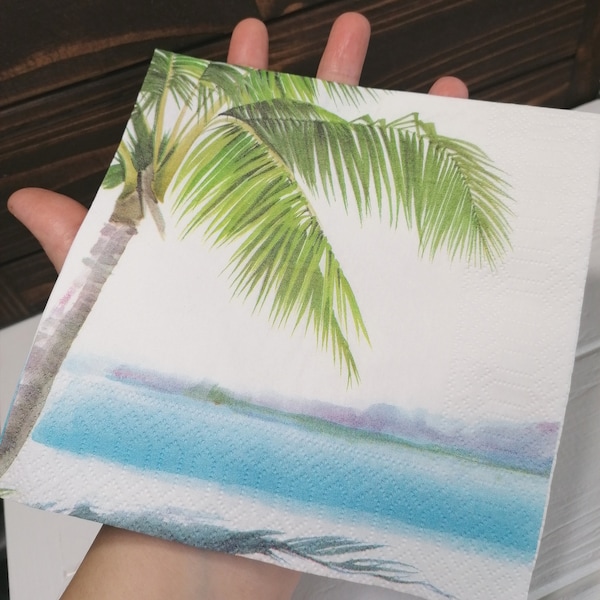 2 pieces wonderful  sea side palmer ocean napkin ,decoupage napkin, paper napkins, decoupage supplies, collage serviette papier