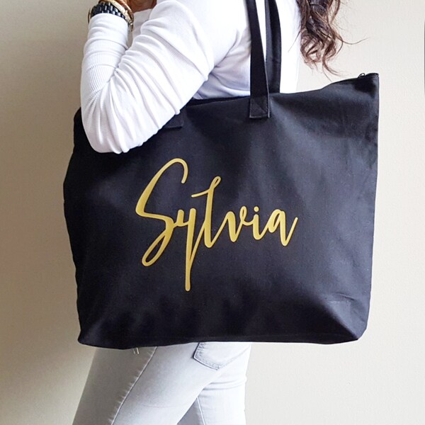 Personalized Canvas Monogram Weekender Tote Overnight Bag, Custom Travel Wedding Sports Duffel Bag, Gym, Dance, Cheer, Luggage