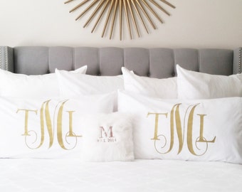 Personalized Monogram Pillow Case - Bedding Pillows, Custom Pillow Covers, Queen and King Size beds, Decorative Accent Pillow Cover