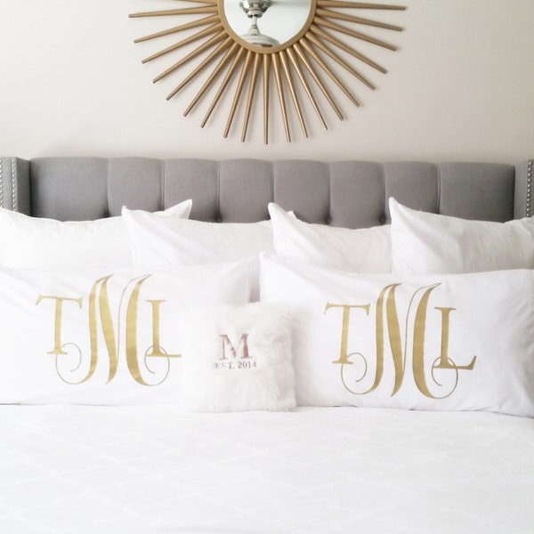 SALE! Pillow Case - White Standard Queen King Monogrammed Pillow Cover Name Pillow, Name Pillow, Decorative Pillows, Throw Pillow, Bedding
