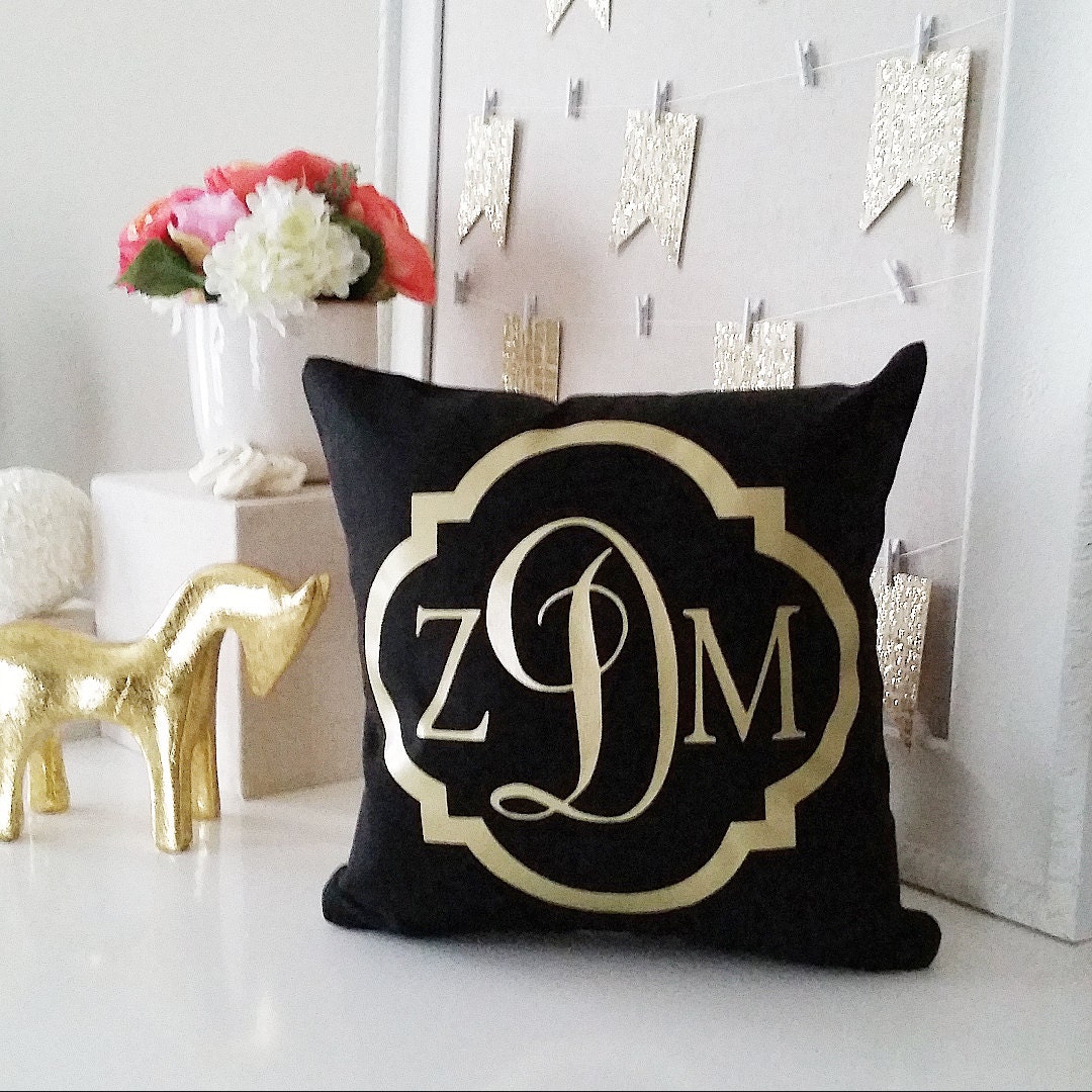 Monogram Throw Pillow Cover Black Custom Pillows Etsy