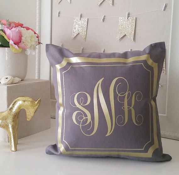 SALE Monogram Throw Pillow Cover Gray Gold Or Silver Etsy Mesmerizing Monogrammed Throw Pillow Covers SALE Monogram Throw Pillow Cover Gray Gold Or Silver Etsy Mesmerizing Monogrammed Throw Pillow Covers