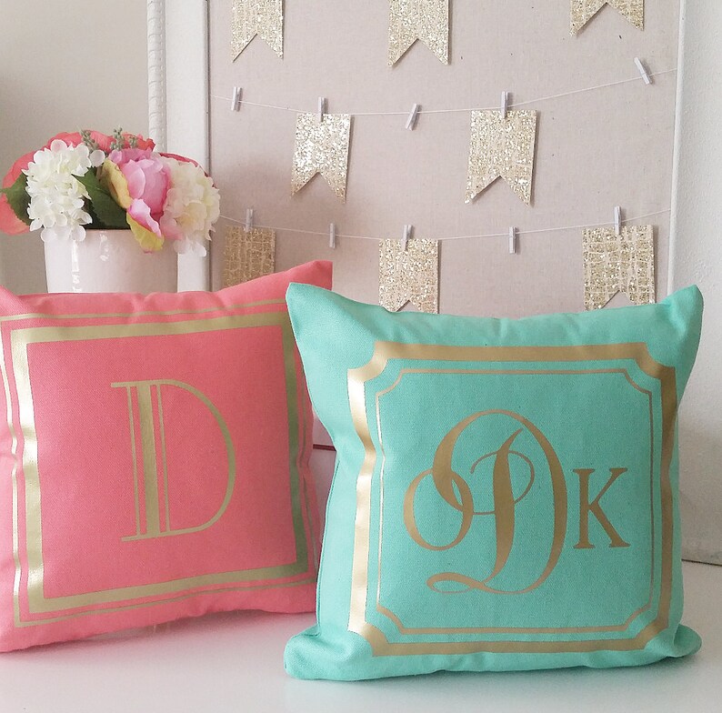 Overstock Inventory Sale Teal Monogram Throw Pillow Cover Etsy