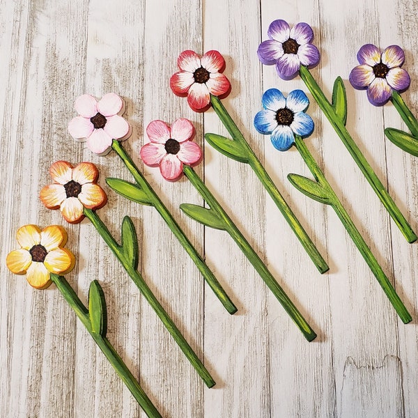 Hand Made Wooden Flower Planter Picks,Colorful Hand Painted Wood Plant Decorative Stakes,Plant and Garden Flower Picks,Patio Planter Picks