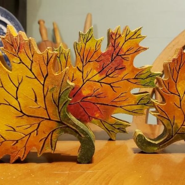 Hand Made Hand Painted Wooden Fall Leaf Decoration,Wooden Stand Up Table Leaf Decor,Farmhouse Rustic Entryway Mantle Table Chunky Fall Decor