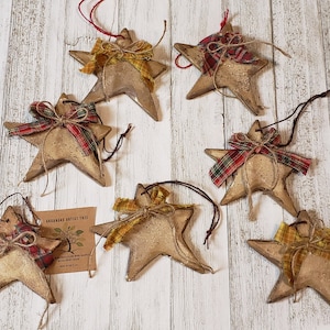 Set of 3 Rustic Painted and Hand-Crafted Star Ornament,Homespun Wooden Star Ornament,Set of 3 Christmas Wood Star Ornaments, Wood Stars