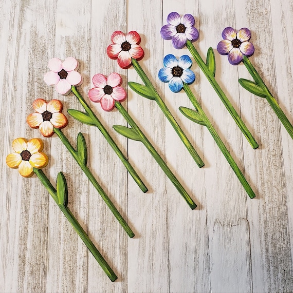 Hand Made Wooden Flower Planter Picks,colorful Hand Painted Wood