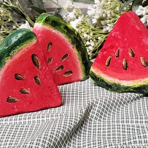 Hand Painted Hand Made Chunky Little Wooden Watermelon,Hand Made Watermelon Stand Decor For Table Top,Hand Painted Wooden 3 inch Watermelon