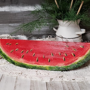 Lg Watermelon Hand Made Garden Hanger,Large Table Top Free Standing Hand Made Wooden WatermelonHand Made Hand Painted Watermelons,