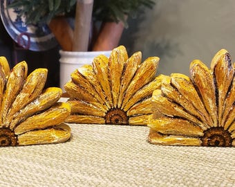 Handmade Wooden Sunflower Wedge by Artist: Rustic Fall Decor (5x3x.75-1 inch),Made in USA,All Seasons Gift