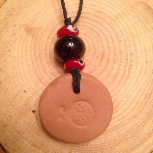 Lady Bug Terra Cotta Essential Oil Diffusing Necklace
