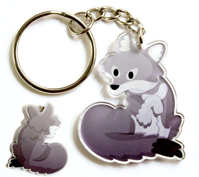Cute Wolf Keychain Cute Wolf Phone Charm Gray Fox Wolves Etsy