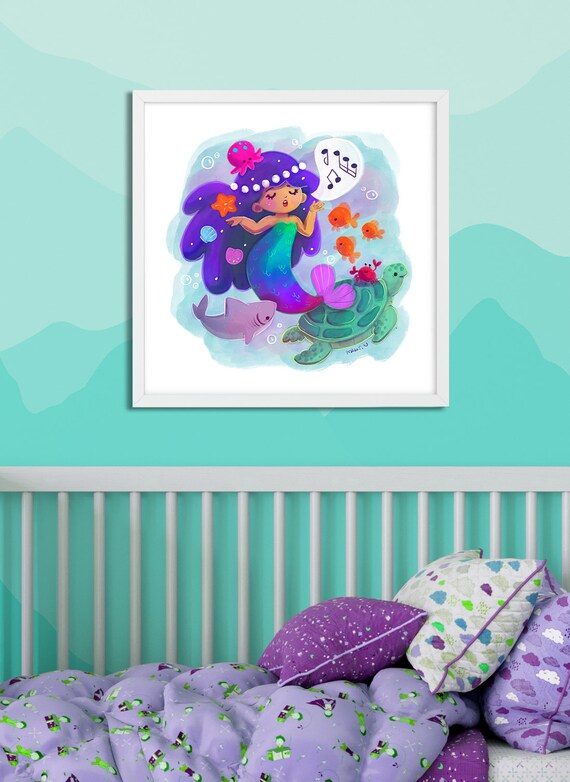Digital Downloadable Cute Mermaid Art For Little Girl Nursery Mermaid Decor Under The Sea Mermaid Theme