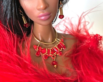OOAK Doll Jewelry for Fashion Royalty Dolls, Poppy Parker and Other Fashion Dolls Accessory Doll Necklace and Earring Set