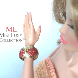 Fashion Doll Bracelet: Pink & Gold Glitter Bangle, Swarovski Crystal